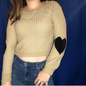 Tan Sweater with Heart shaped elbow pads